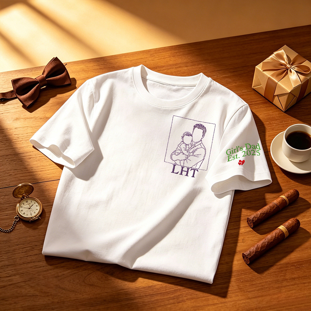 Camisa personalizada con foto de papá - Retrato bordado de papá y niños - Regalo de recuerdo personalizado del Día del Padre - CustWitES