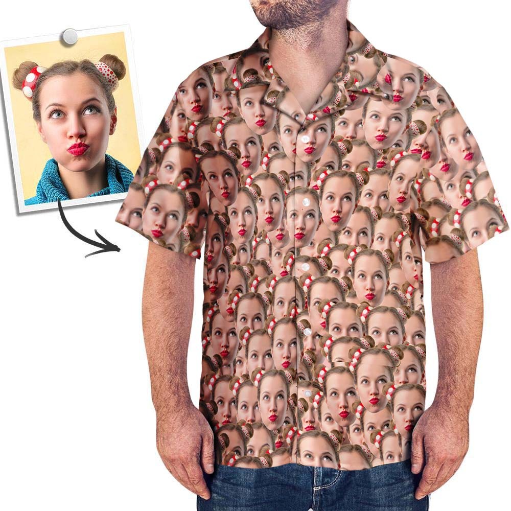Camisa Hawaiana Personalizada Face Mash Para Hombre - CustWitES
