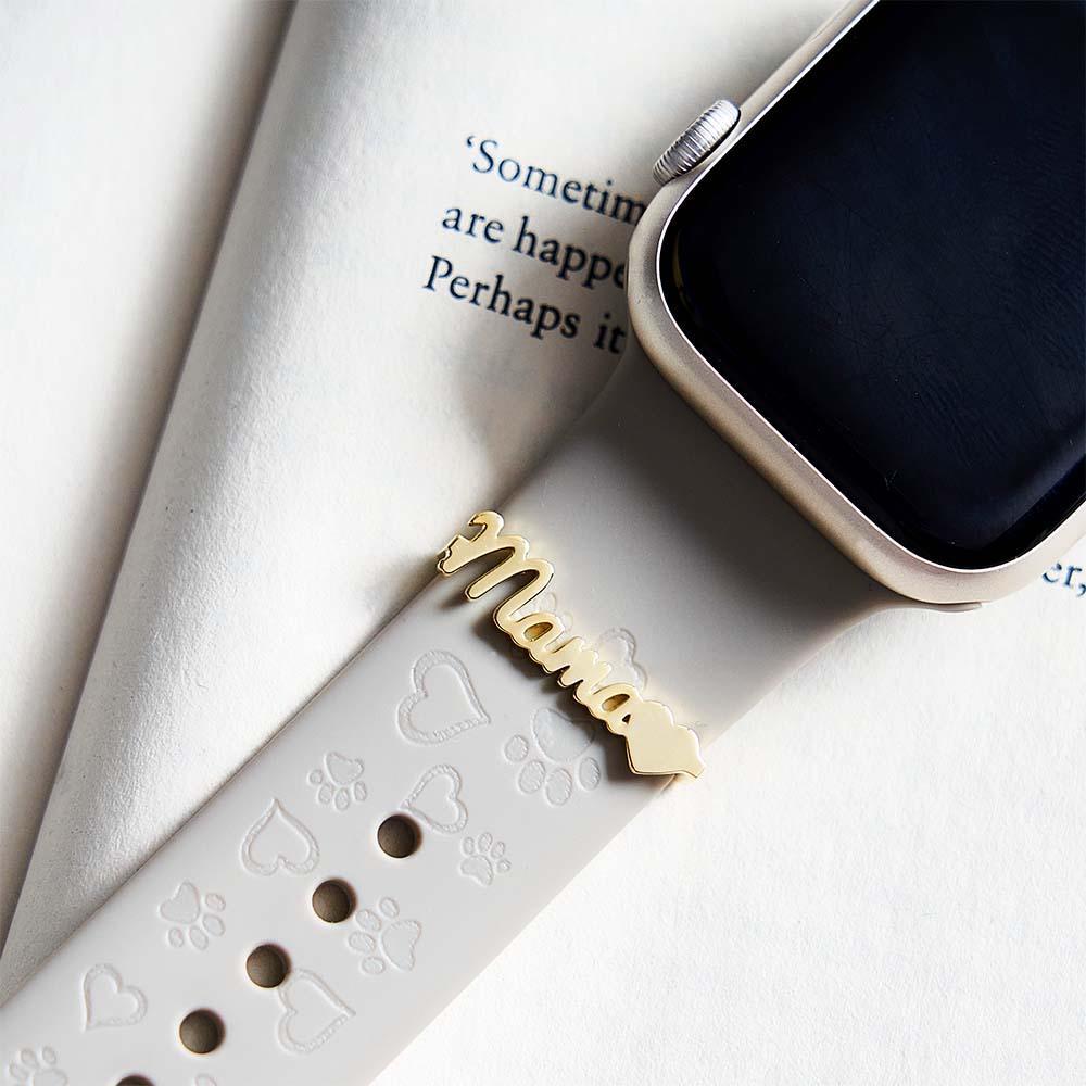 Charm Personalizado Para Apple Watch Con Nombre De Mamá, Charm Para Personalizar Correas De Reloj Inteligente, Charm De Oro Macizo Para Reloj Inteligente, Accesorios Con Figura De Nombre - CustWitES