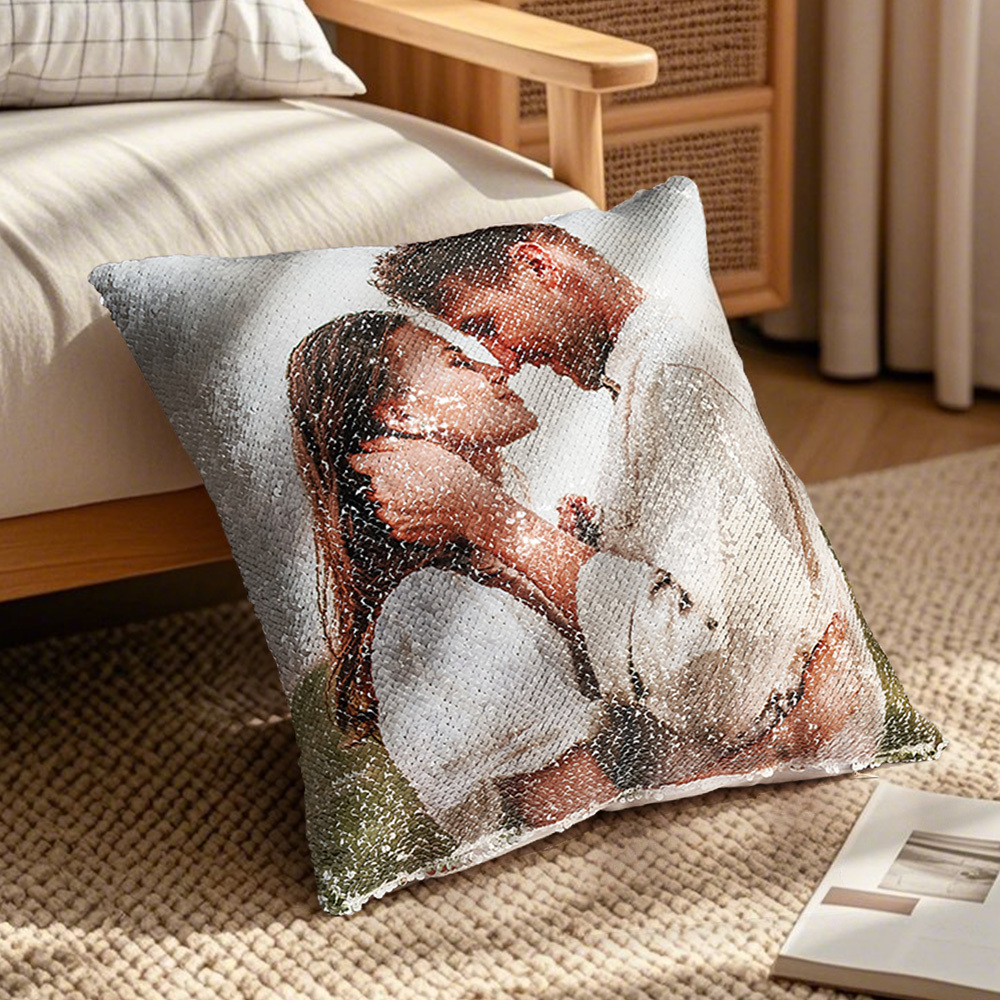 Custom Two Photos Sequin Pillow Switch From One Photo to Another Photo Magic Pillow