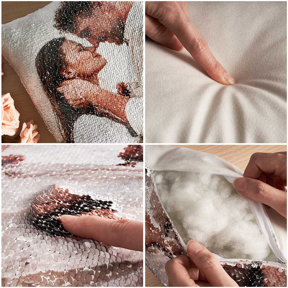 Custom Two Photos Sequin Pillow Switch From One Photo to Another Photo Magic Pillow