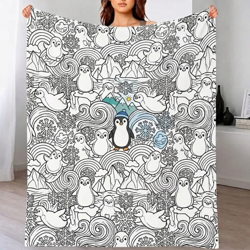 Manta De Dibujo DIY, Mantas De Vida Marina De Doodle, Mantas De Arte Lavables Personalizables Para Niños Y Adultos