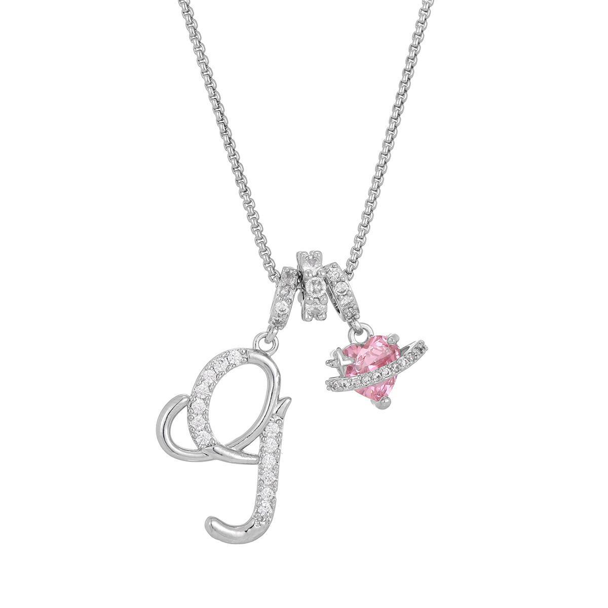 Initial Letter Necklace with Pink Heart Charm – Personalized Token of Love, Valentine's Day Gift