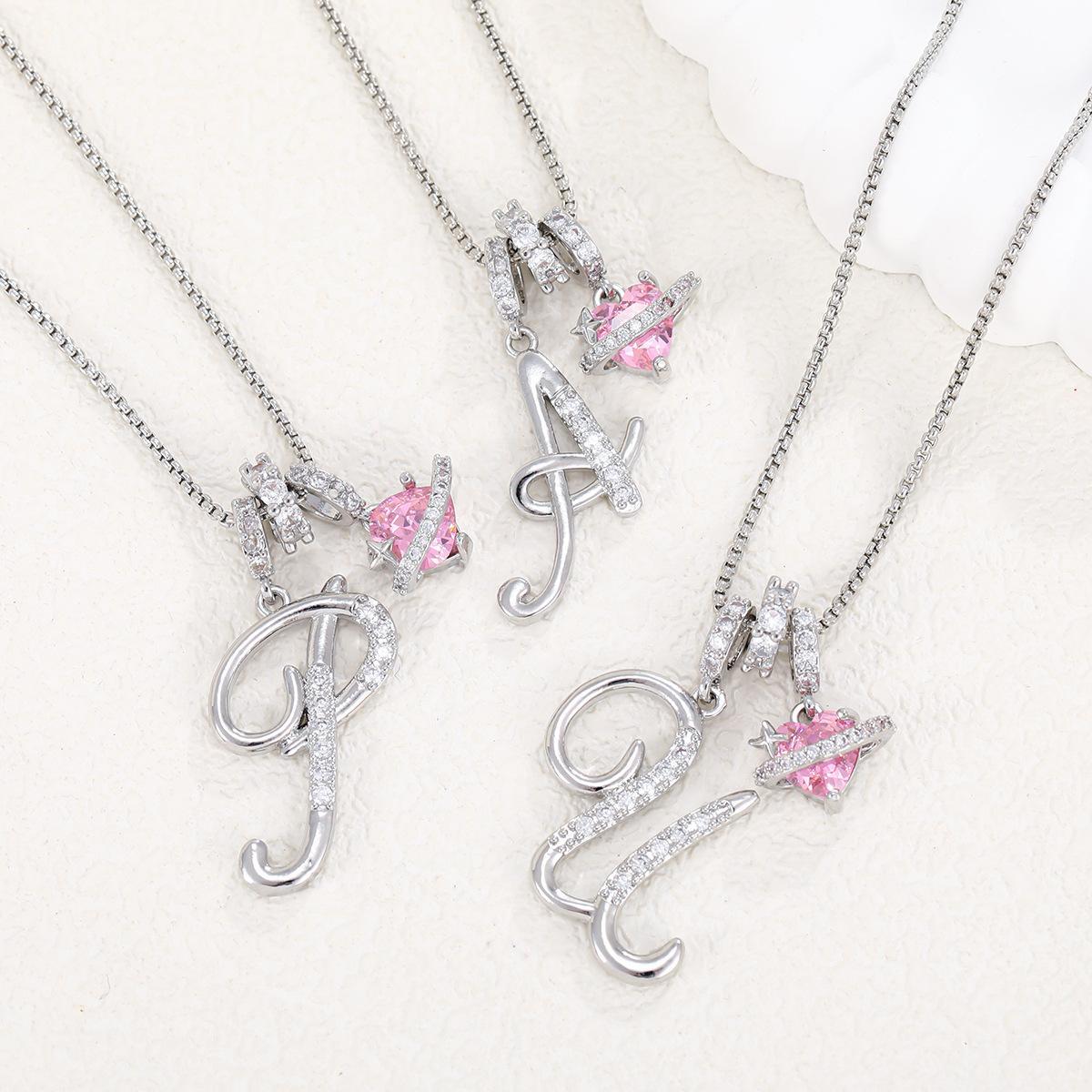 Initial Letter Necklace with Pink Heart Charm – Personalized Token of Love, Valentine's Day Gift