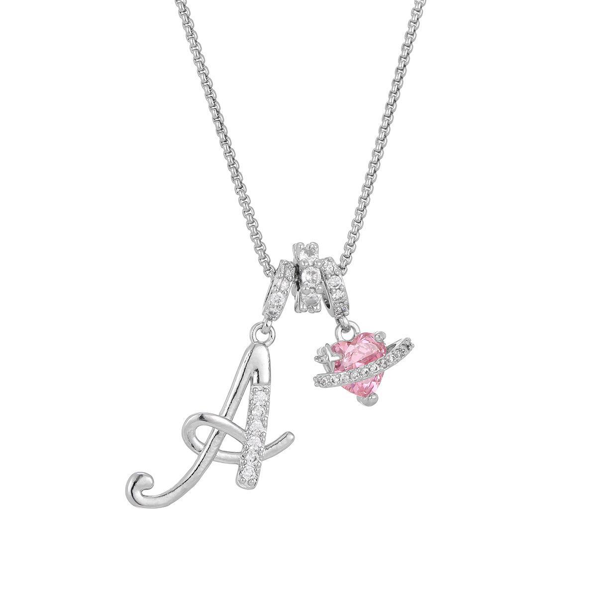 Initial Letter Necklace with Pink Heart Charm – Personalized Token of Love, Valentine's Day Gift