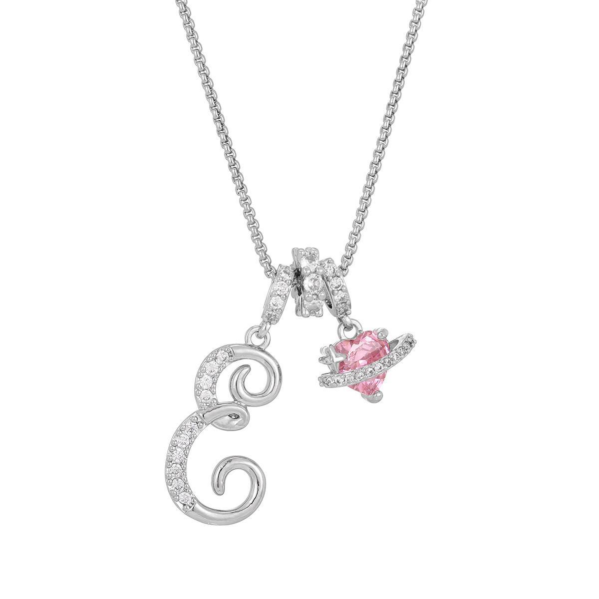 Initial Letter Necklace with Pink Heart Charm – Personalized Token of Love, Valentine's Day Gift