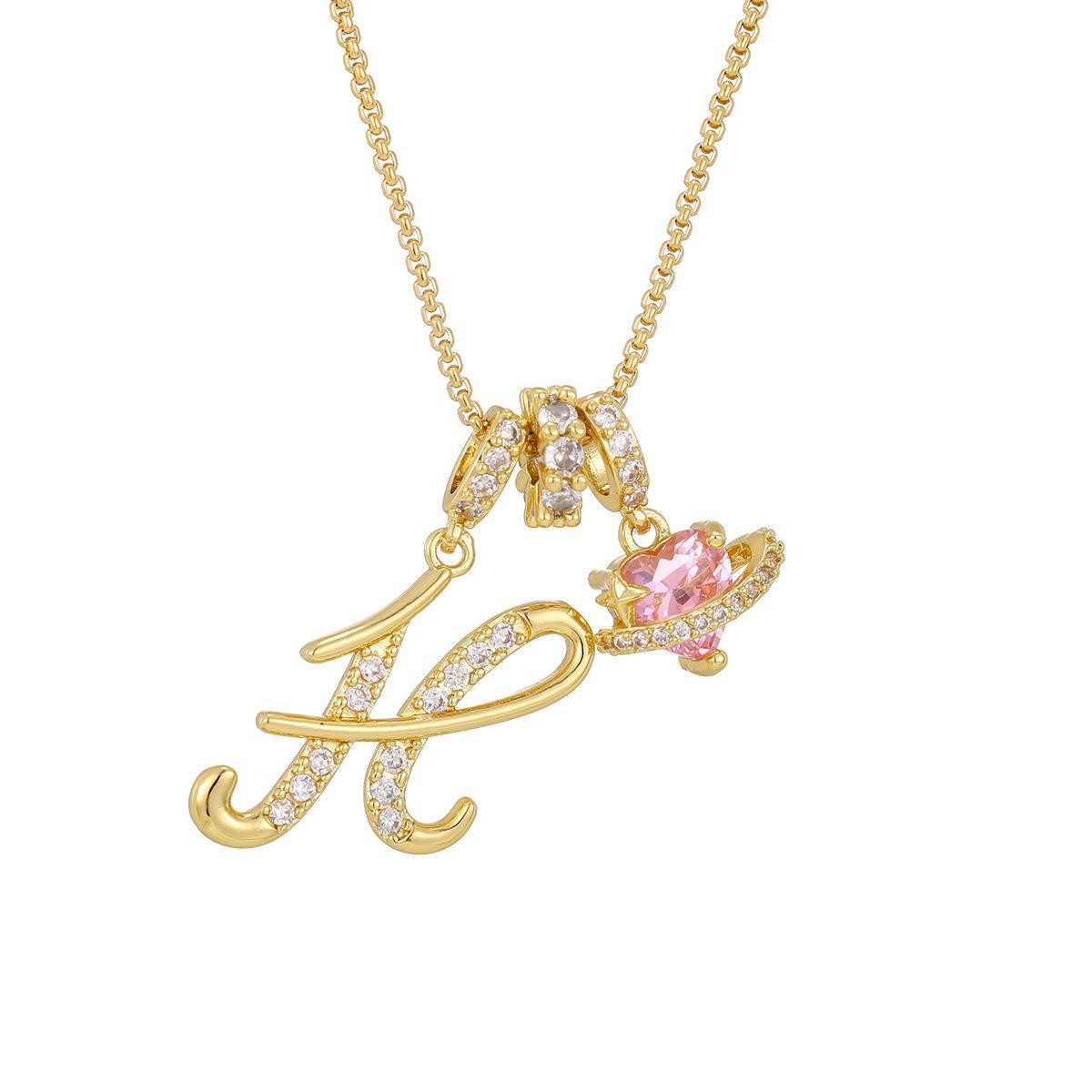 Initial Letter Necklace with Pink Heart Charm – Personalized Token of Love, Valentine's Day Gift