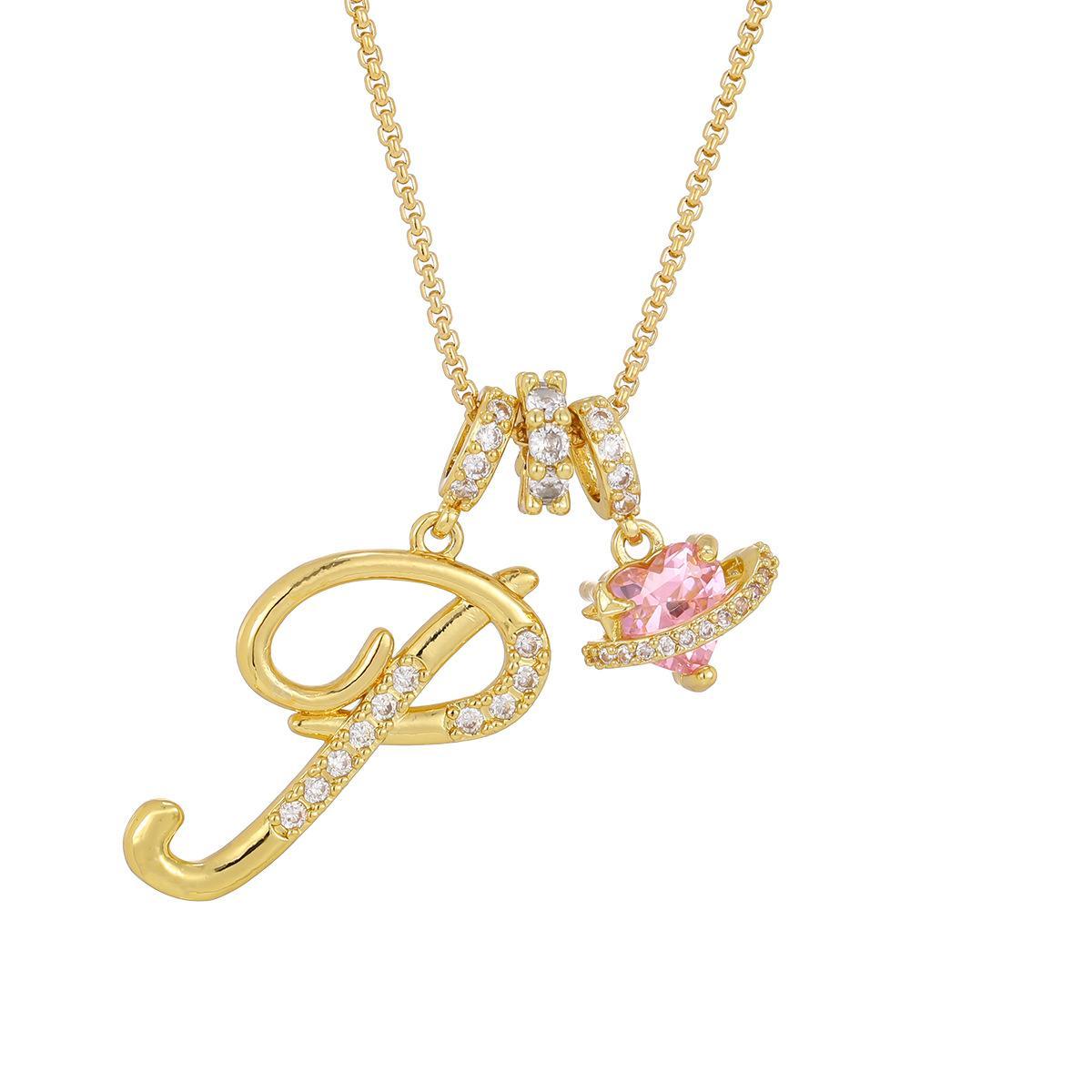 Initial Letter Necklace with Pink Heart Charm – Personalized Token of Love, Valentine's Day Gift