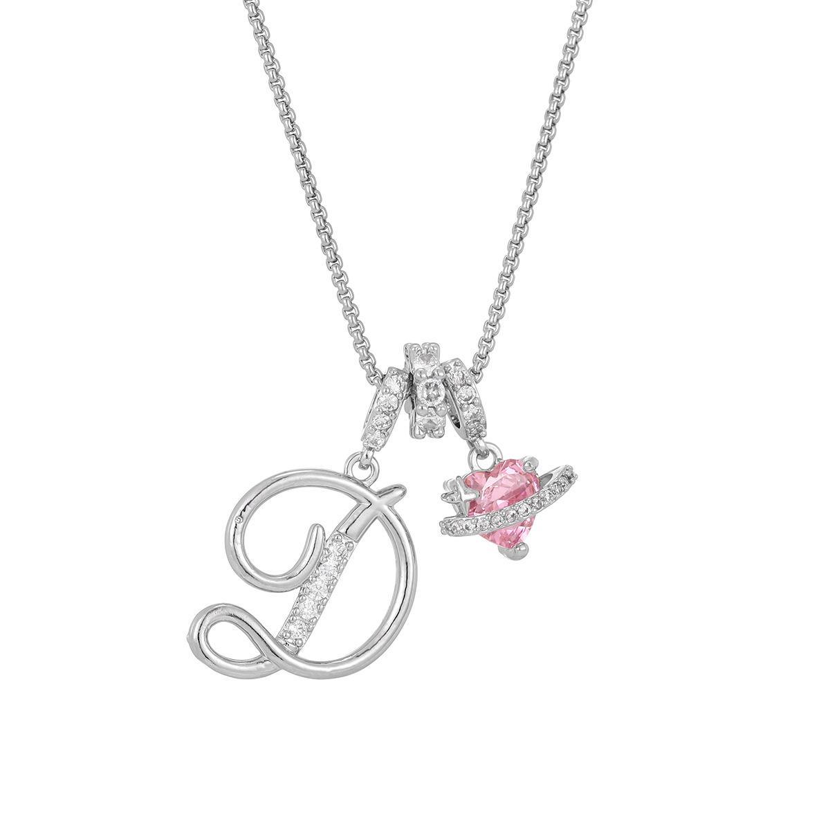 Initial Letter Necklace with Pink Heart Charm – Personalized Token of Love, Valentine's Day Gift