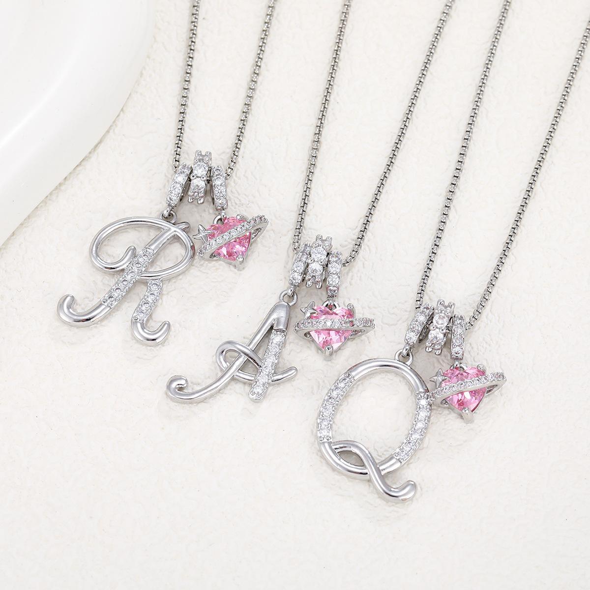 Initial Letter Necklace with Pink Heart Charm – Personalized Token of Love, Valentine's Day Gift