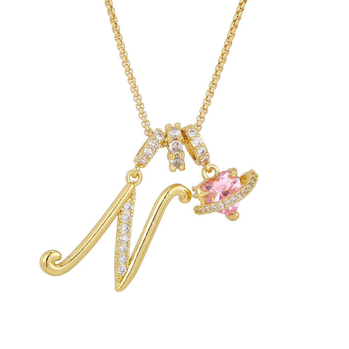 Initial Letter Necklace with Pink Heart Charm – Personalized Token of Love, Valentine's Day Gift