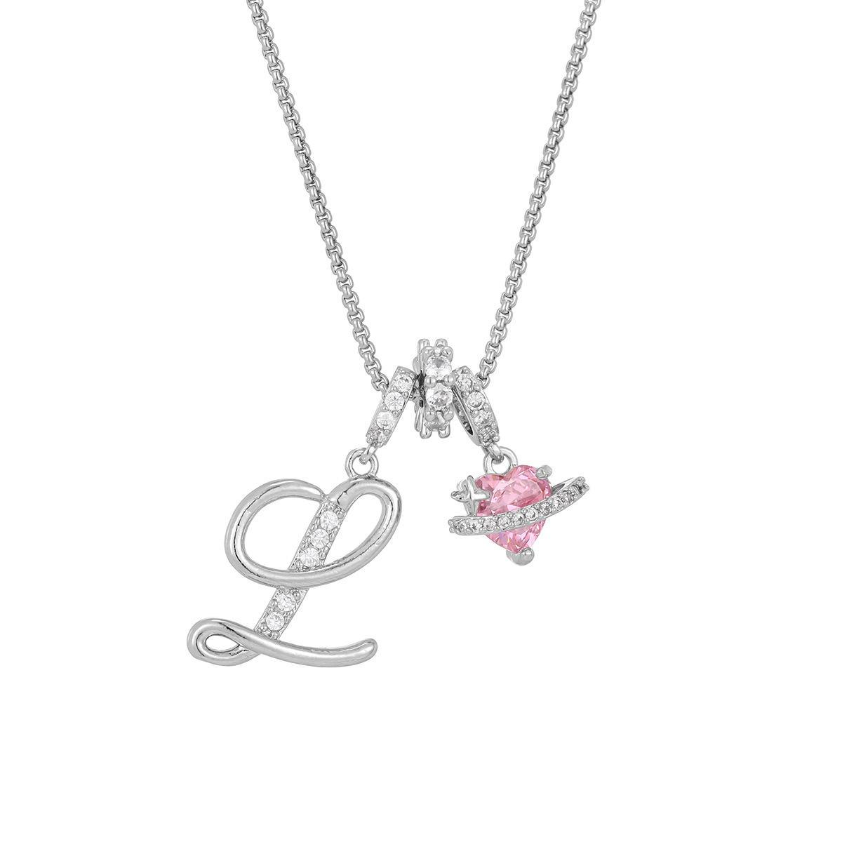Initial Letter Necklace with Pink Heart Charm – Personalized Token of Love, Valentine's Day Gift