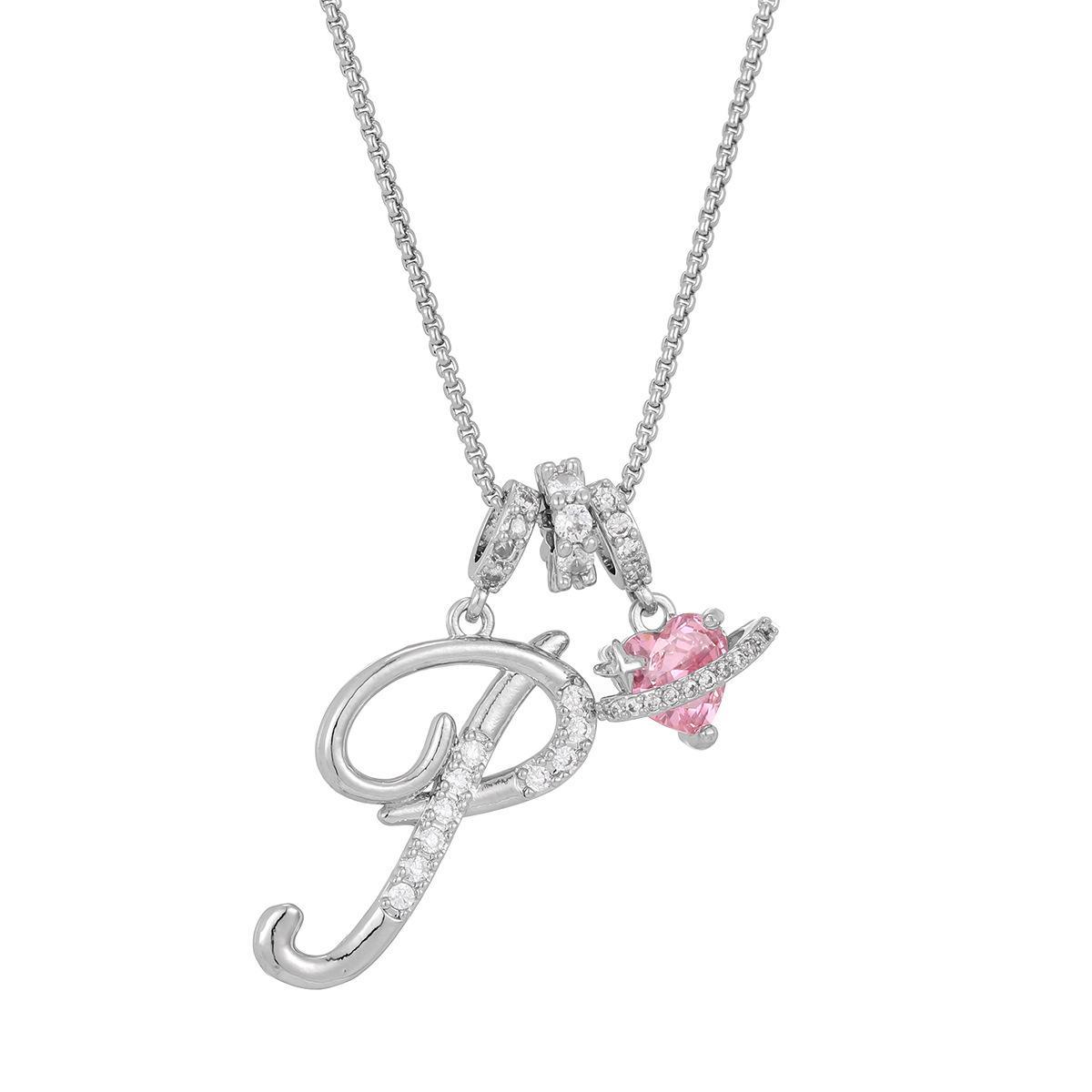 Initial Letter Necklace with Pink Heart Charm – Personalized Token of Love, Valentine's Day Gift