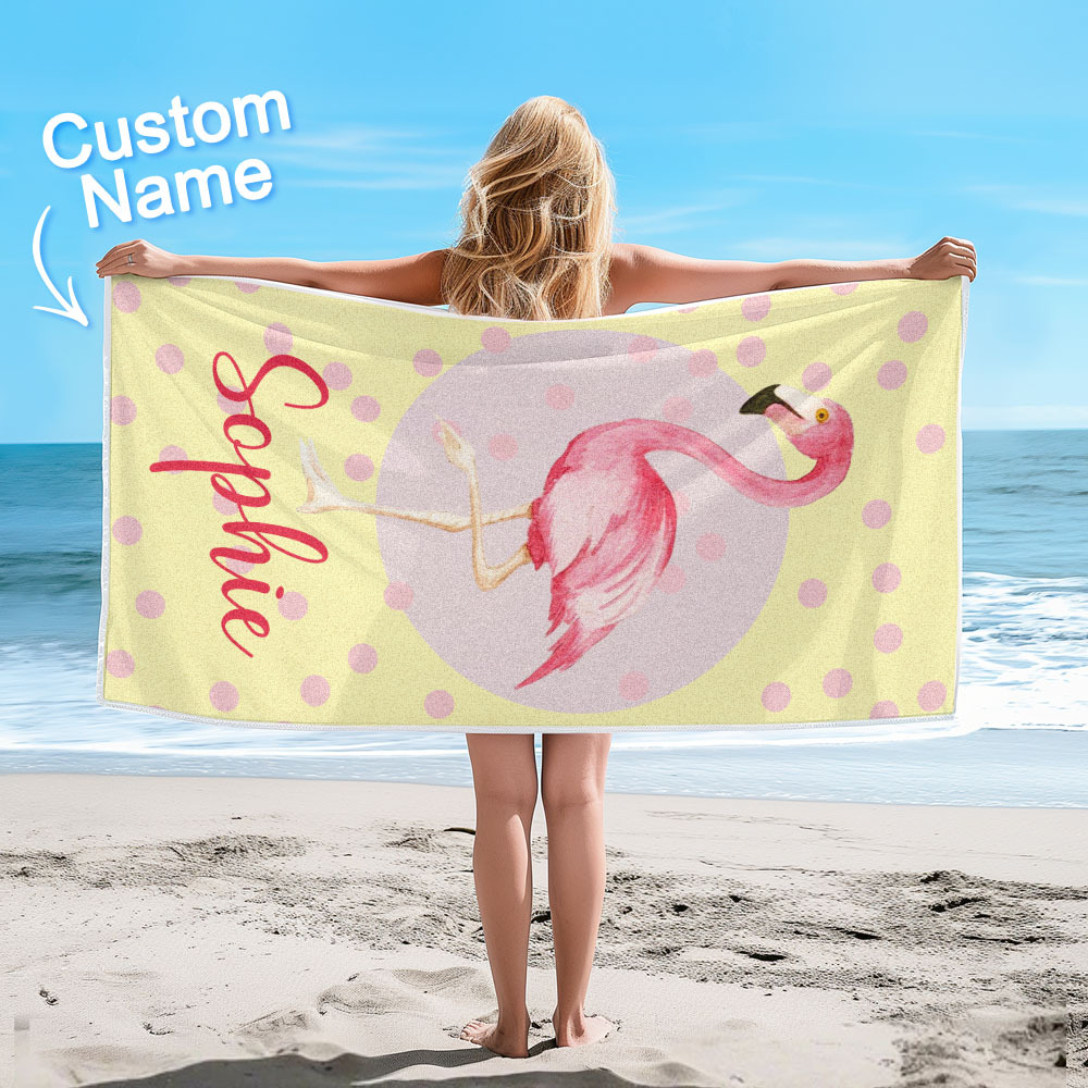 Toalla De Playa Personalizada Con Flamencos Para Verano Y Playa, Regalo Perfecto. - CustWitES