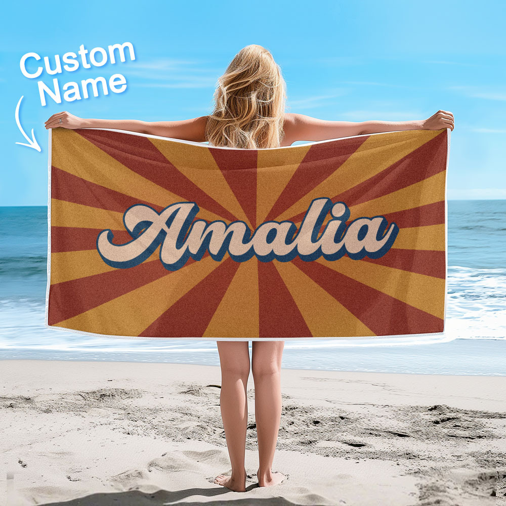 Toalla De Playa Personalizada Con Nombre, Diseño De Rayas, Ideal Como Regalo De Vacaciones - CustWitES