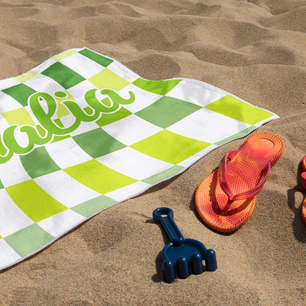 Toalla De Playa Personalizada Con Nombre Personalizado, Toalla De Baño A Cuadros, Regalo De Vacaciones De Verano - CustWitES