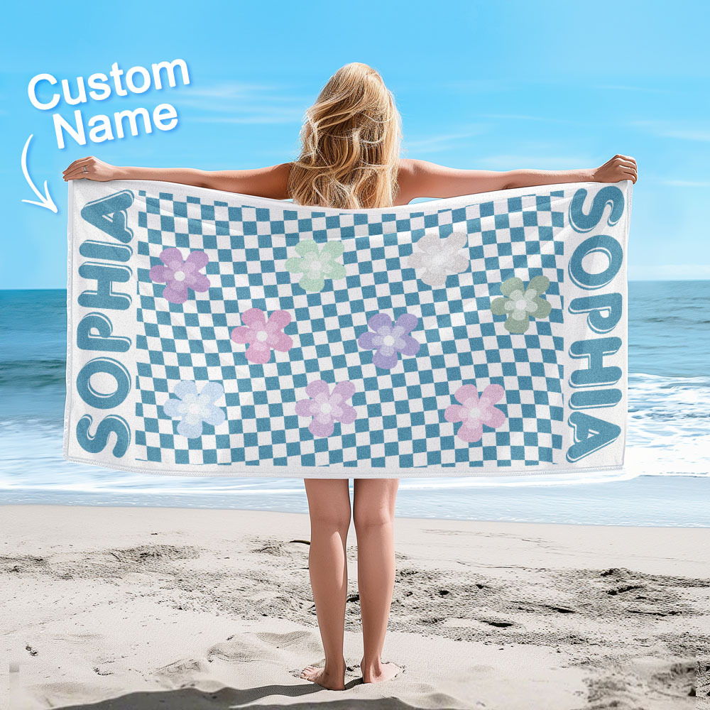 Toalla De Playa Floral Personalizada, Estilo Retro Multiusos, Regalo Para Vacaciones - CustWitES