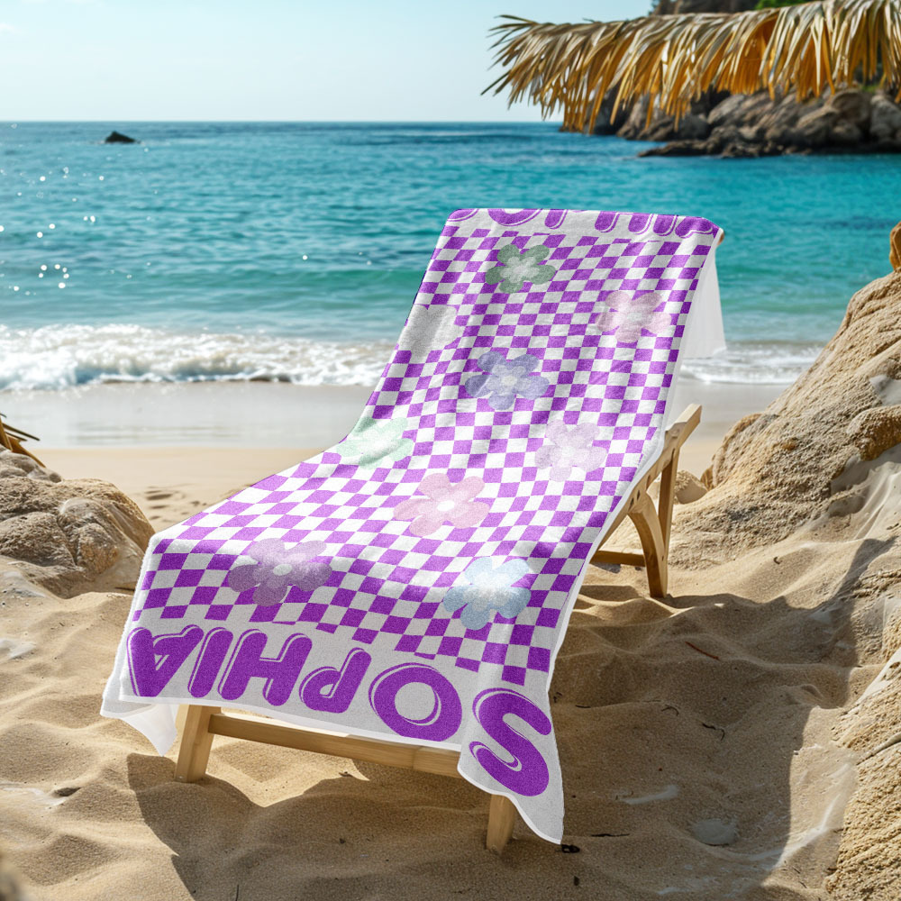 Toalla De Playa Floral Personalizada, Estilo Retro Multiusos, Regalo Para Vacaciones - CustWitES