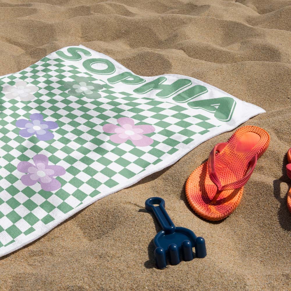 Toalla De Playa Floral Personalizada, Estilo Retro Multiusos, Regalo Para Vacaciones - CustWitES