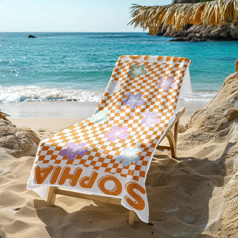 Toalla De Playa Floral Personalizada, Estilo Retro Multiusos, Regalo Para Vacaciones - CustWitES