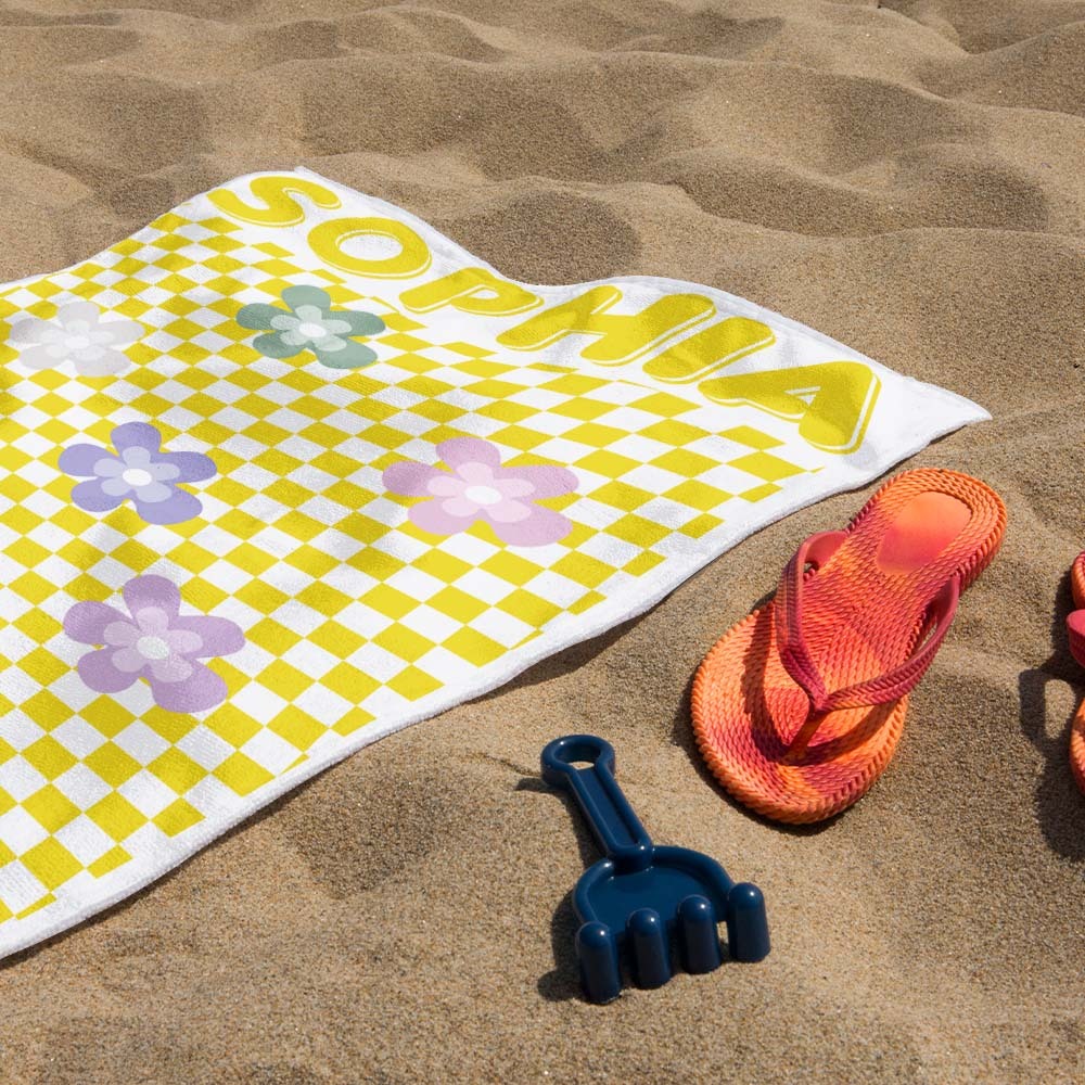 Toalla De Playa Floral Personalizada, Estilo Retro Multiusos, Regalo Para Vacaciones - CustWitES