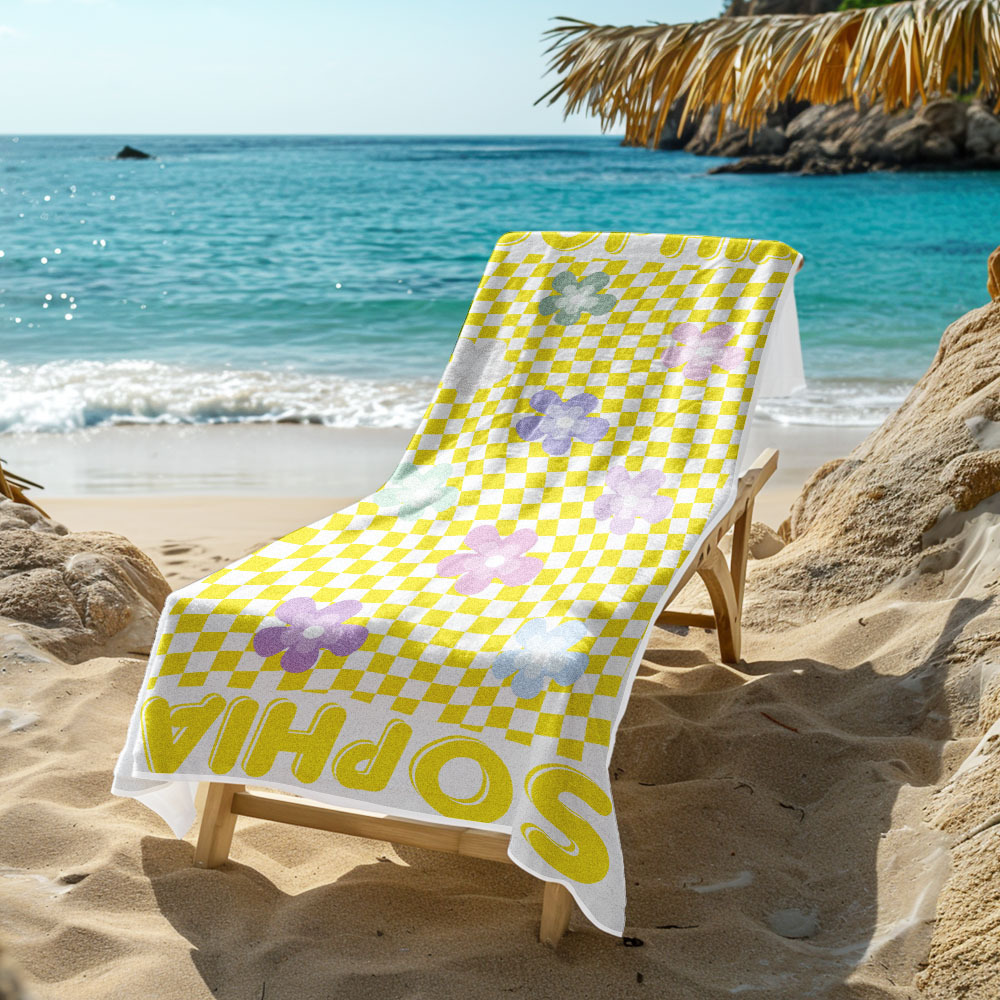 Toalla De Playa Floral Personalizada, Estilo Retro Multiusos, Regalo Para Vacaciones - CustWitES
