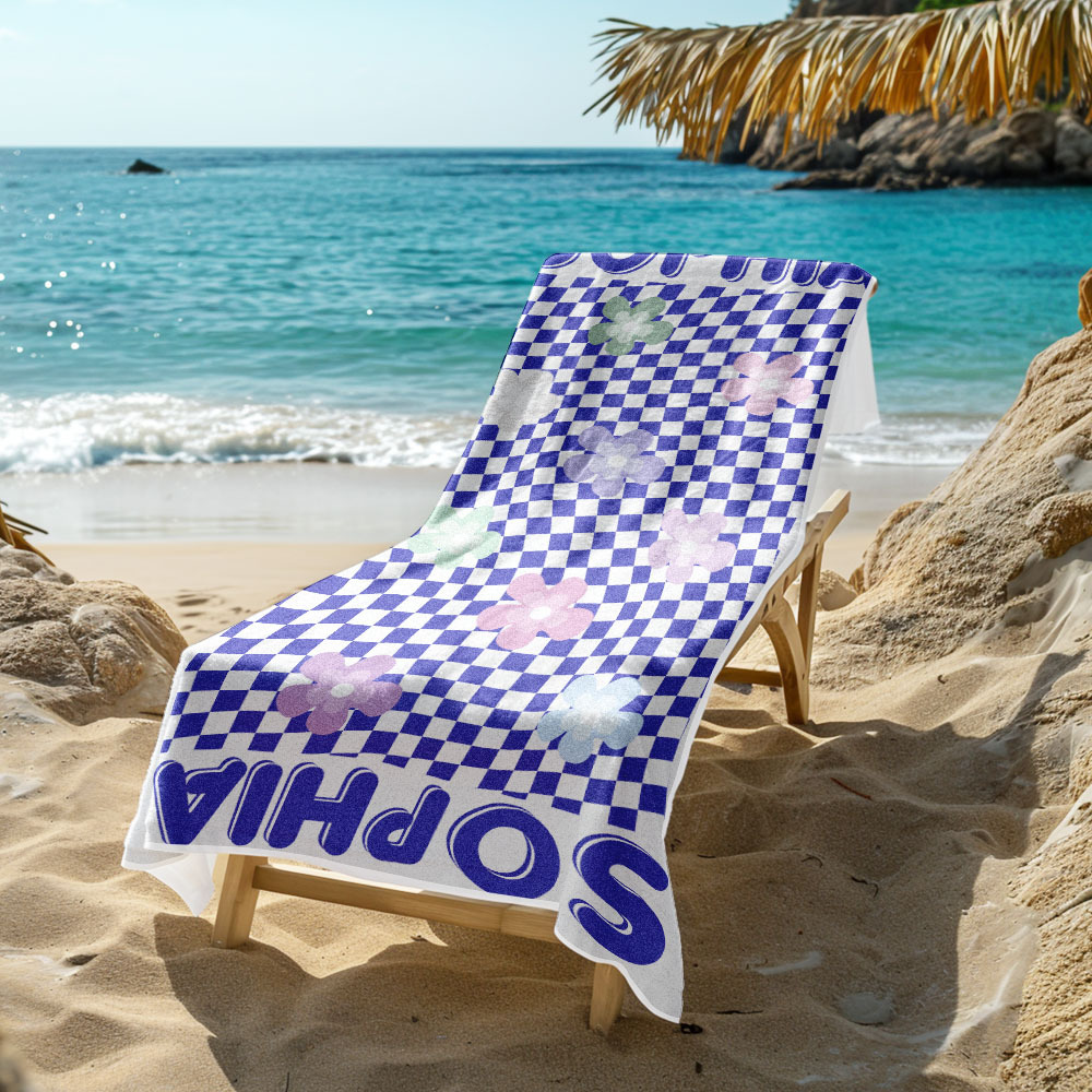 Toalla De Playa Floral Personalizada, Estilo Retro Multiusos, Regalo Para Vacaciones - CustWitES