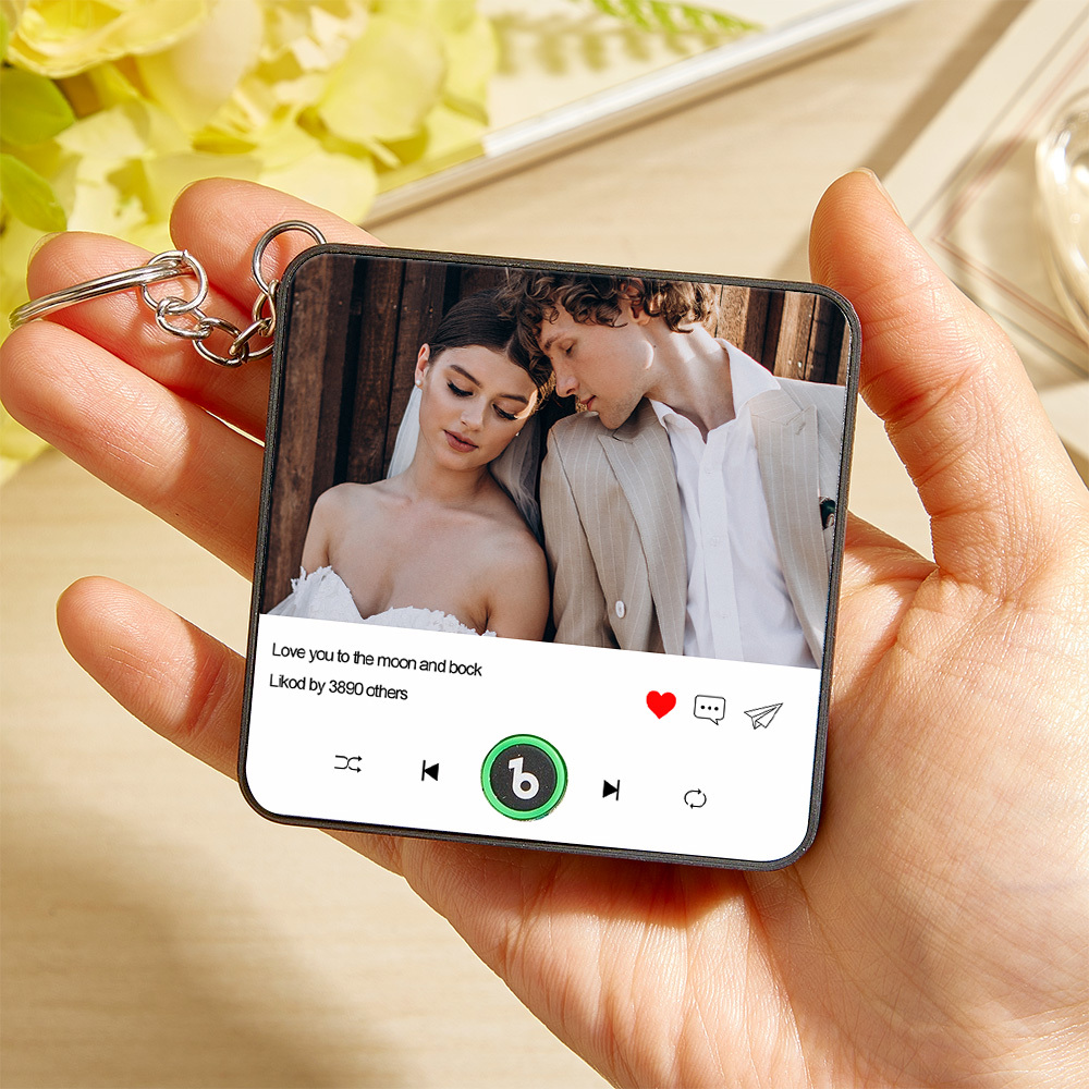 Custom Photo and Text Music KeyChain Music Box Bag Charm That Plays Music Without Cell Phone Best Gifts for Her - CustWitUK