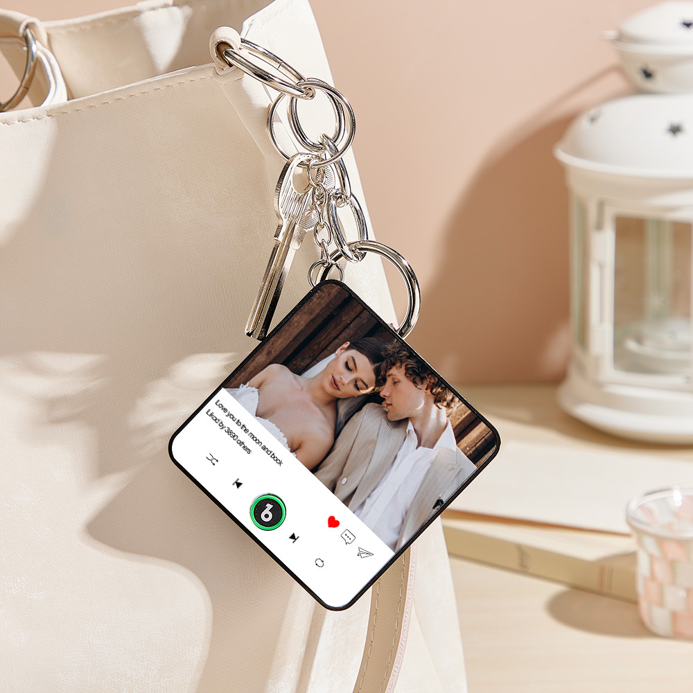 Custom Photo and Text Music KeyChain Music Box Bag Charm That Plays Music Without Cell Phone Best Gifts for Her - CustWitUK