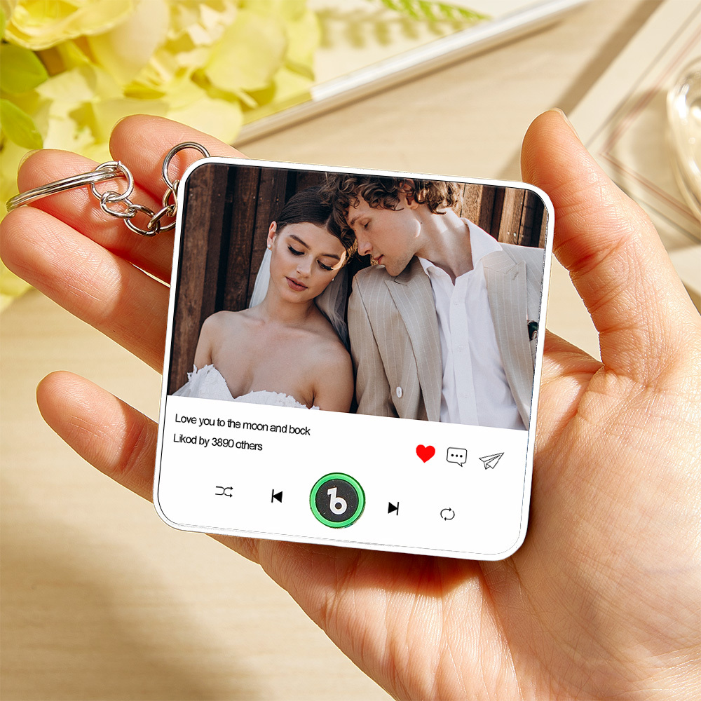 Custom Photo and Text Music KeyChain Music Box Bag Charm That Plays Music Without Cell Phone Best Gifts for Her - CustWitUK