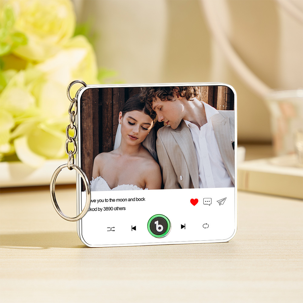 Custom Photo and Text Music KeyChain Music Box Bag Charm That Plays Music Without Cell Phone Best Gifts for Her - CustWitUK