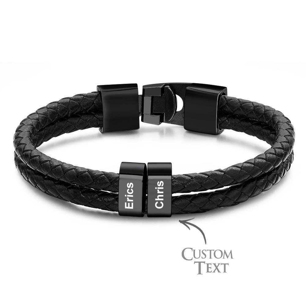Pulsera De Cuero Trenzado Con Nombre Personalizado, Regalo Personalizado Para Papá - CustWitES