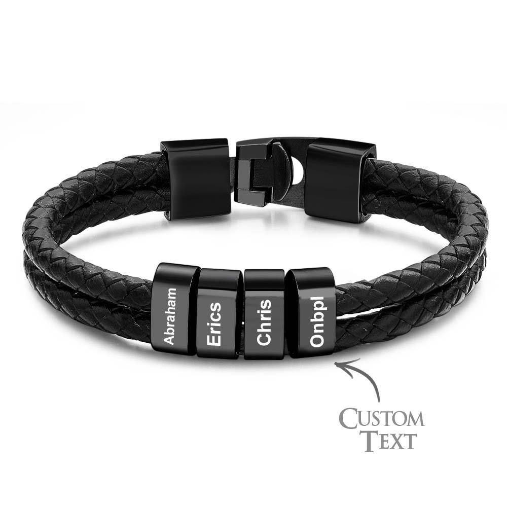 Pulsera De Cuero Trenzado Con Nombre Personalizado, Regalo Personalizado Para Papá - CustWitES