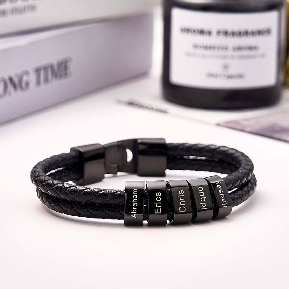 Pulsera De Cuero Trenzado Con Nombre Personalizado, Regalo Personalizado Para Papá - CustWitES