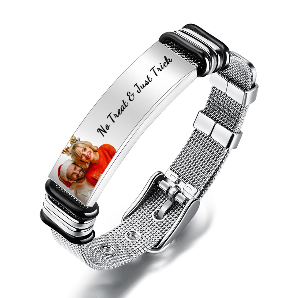 Foto Personalizada Y Pulsera De Acero Inoxidable Grabada, El Mejor Regalo Para El Día De Navidad - CustWitES