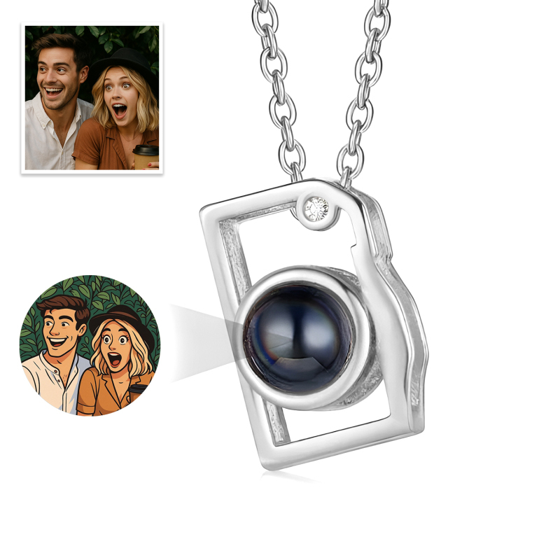 Custom Photo Necklace Cartoon Style Projection Creative Camera Shape Gifts Anniversary Gifts for Her
