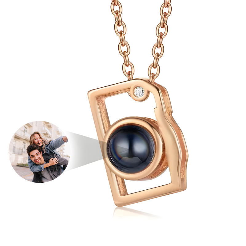 Custom Photo Necklace I Love You 100 Languages Projection Creative Camera Shape Gifts Anniversary Gifts for Girlfriend