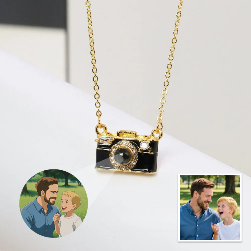 Personalized Photo Necklace Cartoon Style Projection Gem Camera Necklace Anniversary Gifts for Her