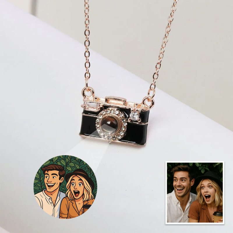 Personalized Photo Necklace Cartoon Style Projection Gem Camera Necklace Anniversary Gifts for Her