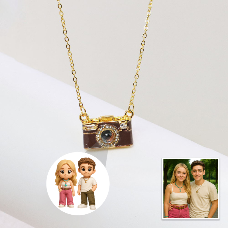 Personalized Photo Necklace Cartoon Style Projection Gem Camera Necklace Anniversary Gifts for Her