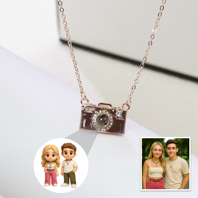 Personalized Photo Necklace Cartoon Style Projection Gem Camera Neckla