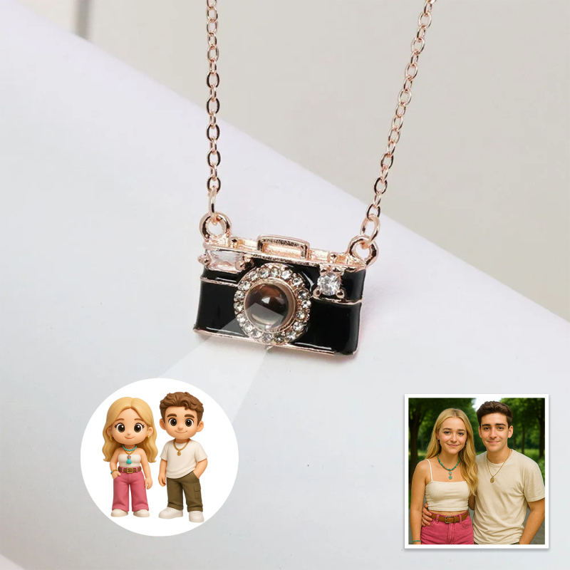 Personalized Photo Necklace Cartoon Style Projection Gem Camera Necklace Anniversary Gifts for Her