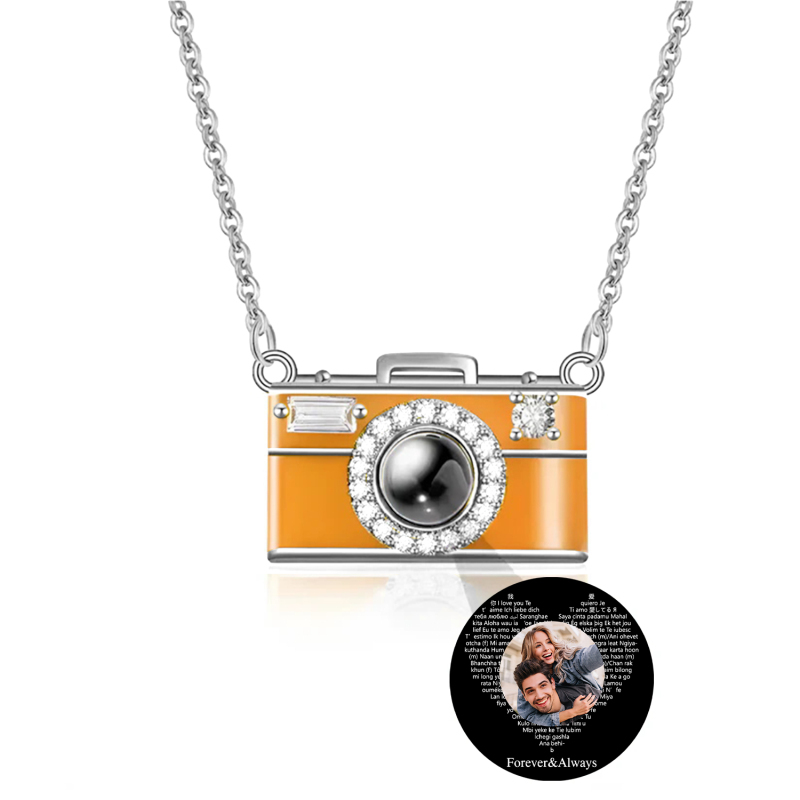 Personalized Photo Necklace I Love You 100 Languages Projection Gem Camera Necklace Anniversary Gifts for Her