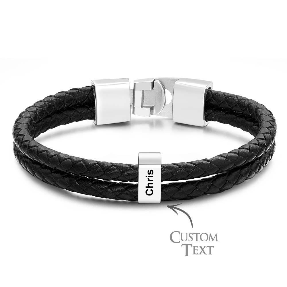 Pulsera De Cuero Trenzado Con Nombre Personalizado, Regalo Personalizado Para Papá - CustWitES