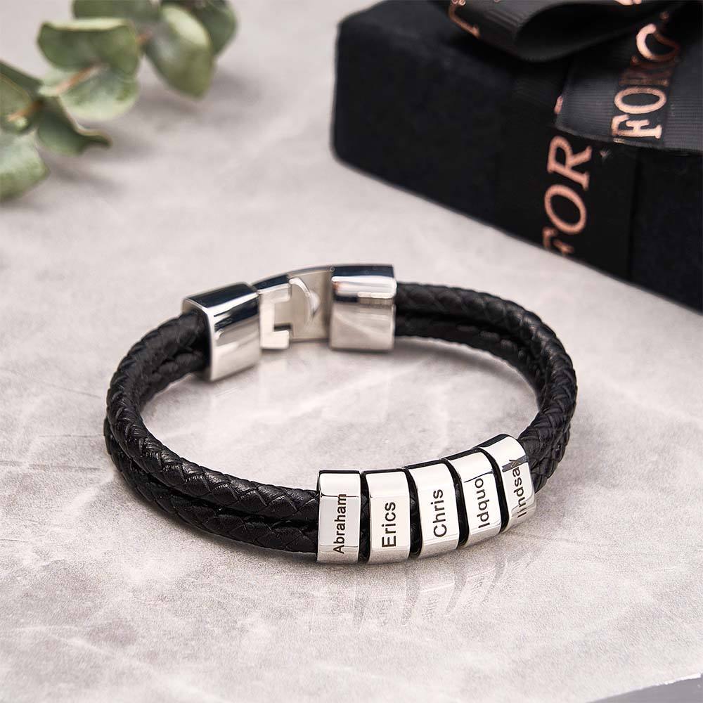 Pulsera De Cuero Trenzado Con Nombre Personalizado, Regalo Personalizado Para Papá - CustWitES