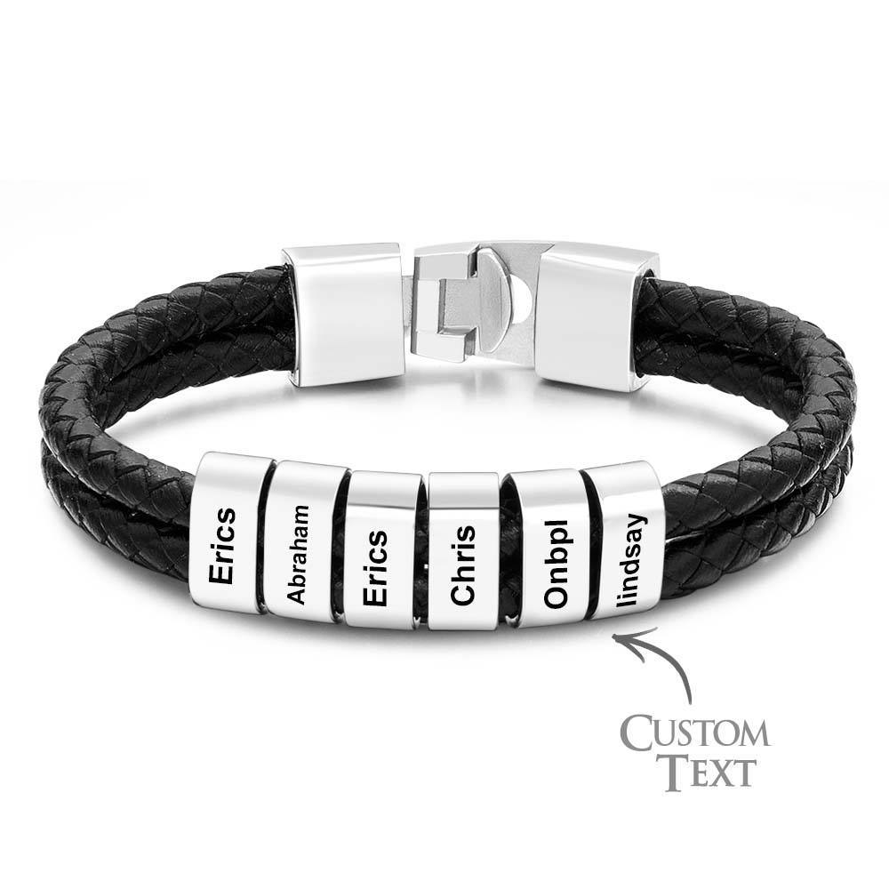 Pulsera De Cuero Trenzado Con Nombre Personalizado, Regalo Personalizado Para Papá - CustWitES
