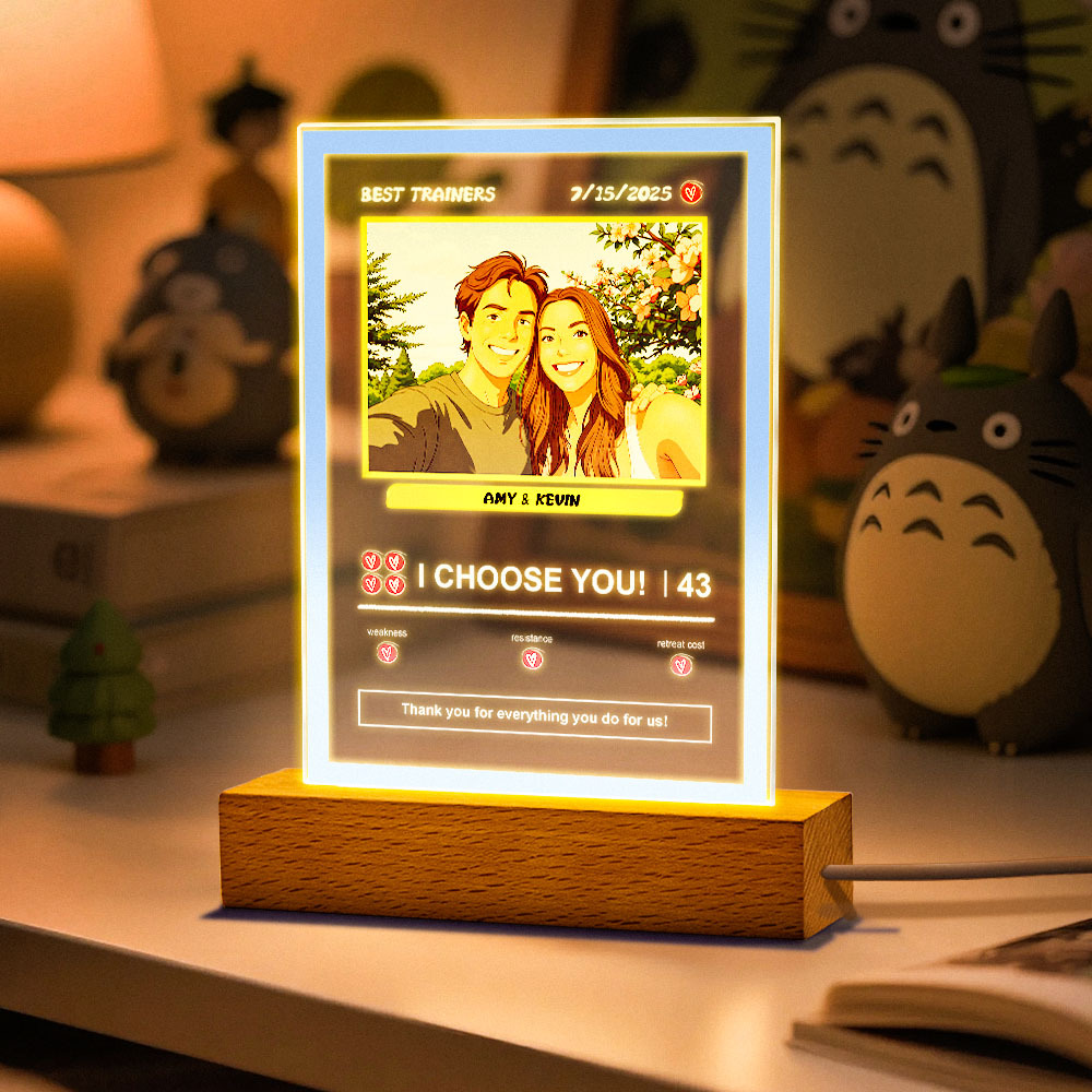 Tarjeta De Pokémon Acrílica Personalizada Con Foto Y Texto, Lámpara De Noche, Regalo Romántico - CustWitES