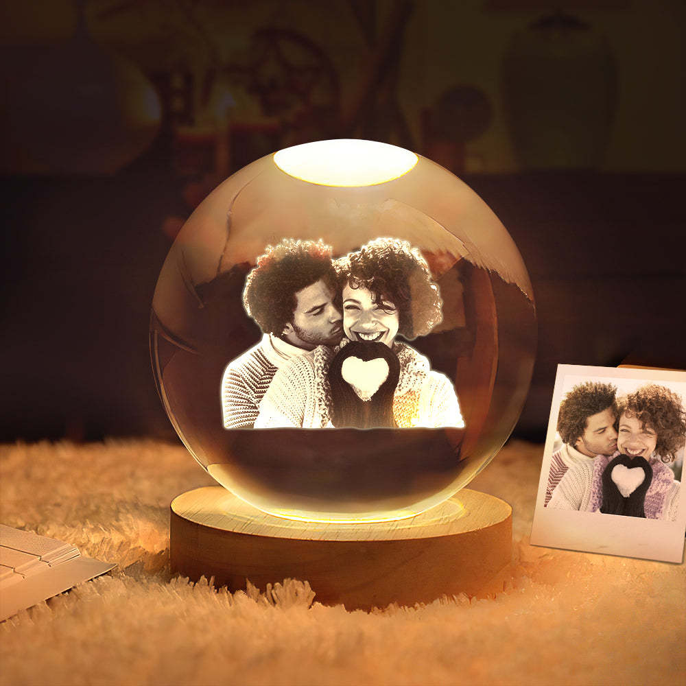 Custom 2D Photo Crystal Ball Night Light Personalized Photo Crystal Light Birthday Anniversary Wedding Gifts - CustWitUK