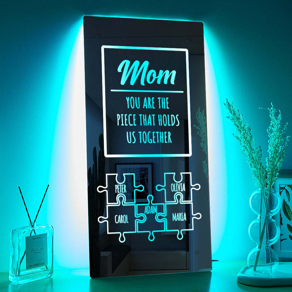 Espejo Con Luz Y Nombre Personalizado Para Mamá, Rompecabezas, Regalo Familiar - CustWitES