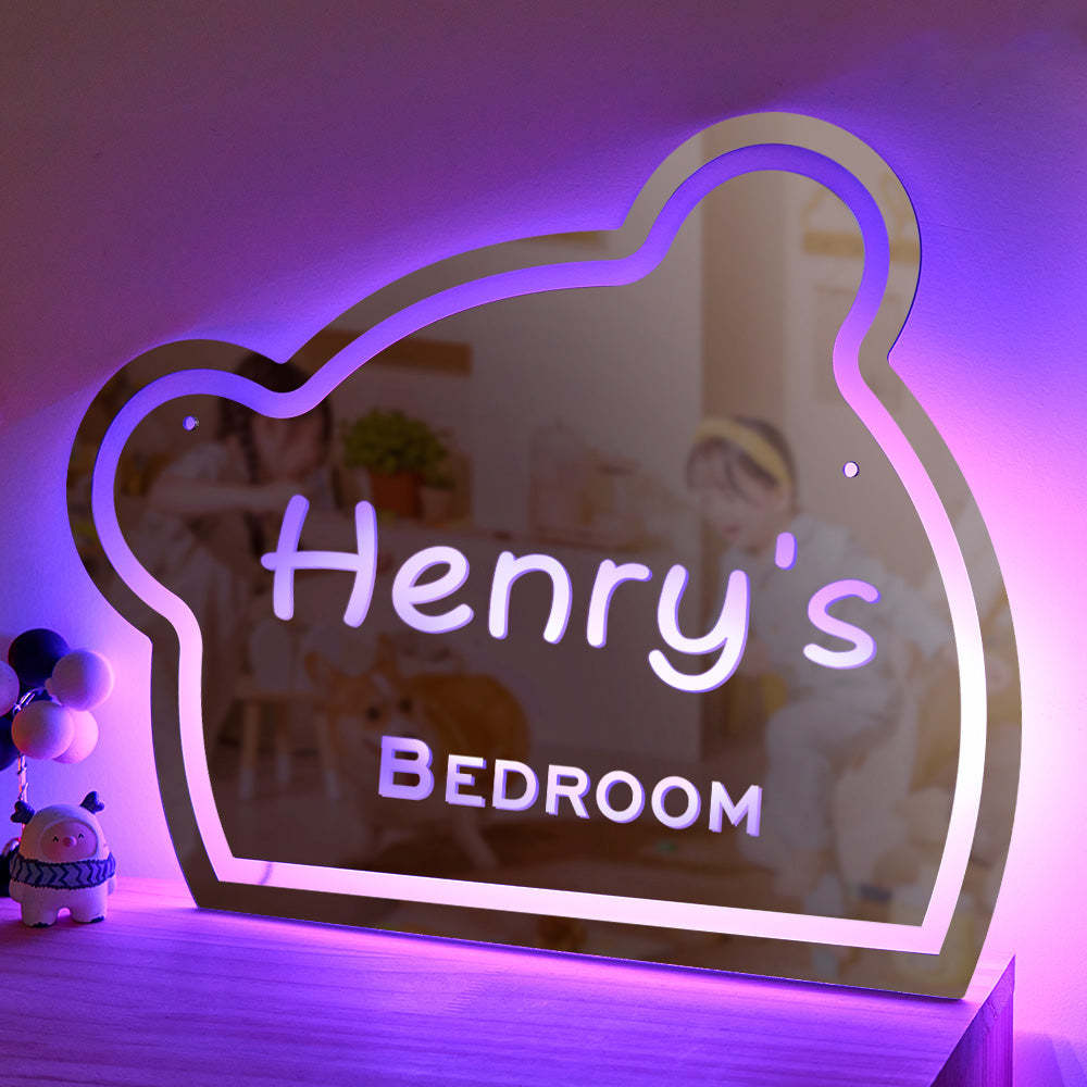 Lámpara De Espejo Con Nombre Personalizado, Divertida Lámpara De Oso Para Dormitorio Infantil - CustWitES